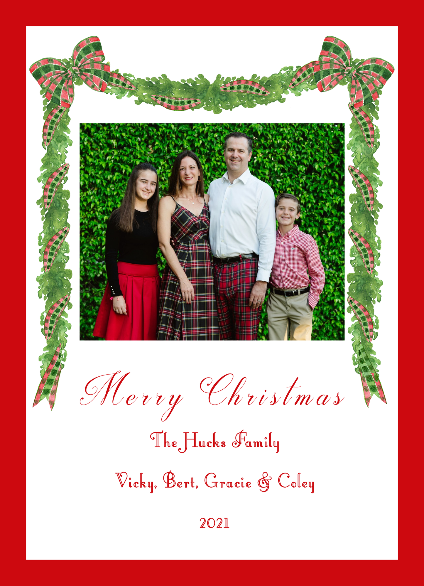 Mimi Paper Holiday Photo Card - Plaid Garland