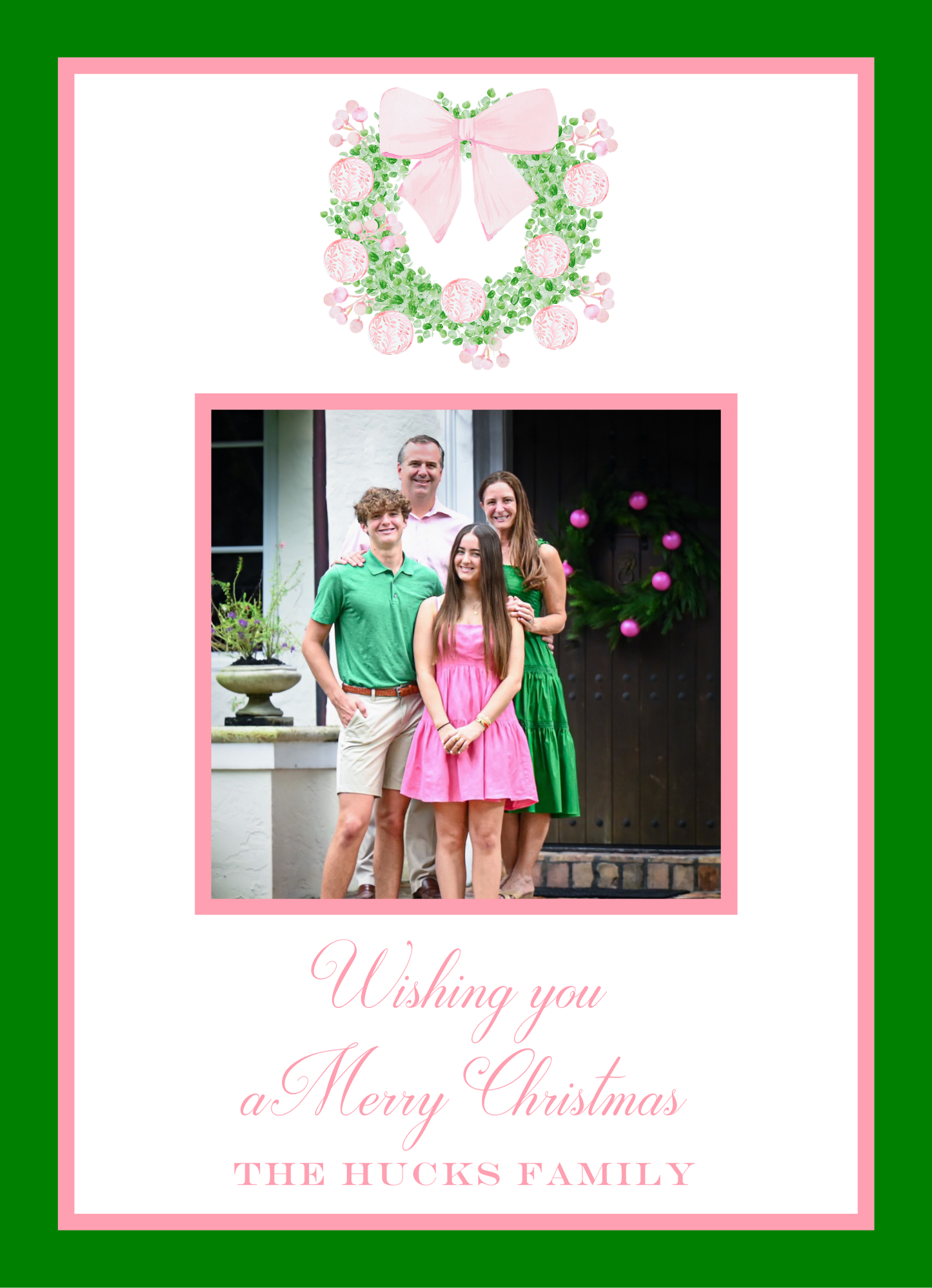Mimi Paper Holiday Photo Card - Pink and Green