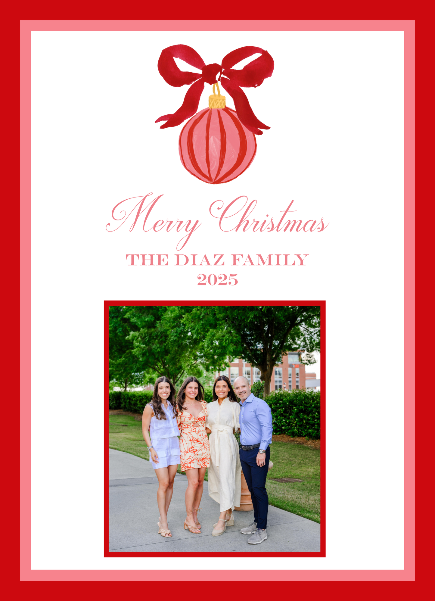 Mimi Paper Holiday Photo Card - Red and Peach Ornament