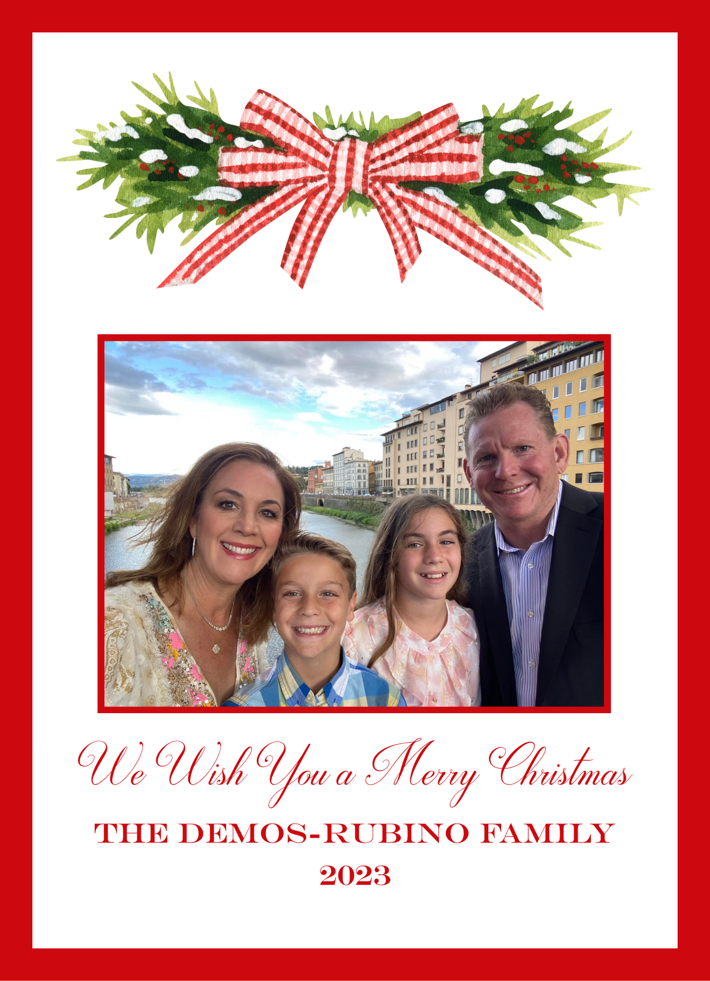 Mimi Paper Holiday Photo Card - Holiday Greens With Check Bow