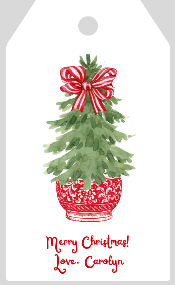 Mimi Paper Holiday Large Gift Tag Personalized - Chinoiserie Tree Red Bowl
