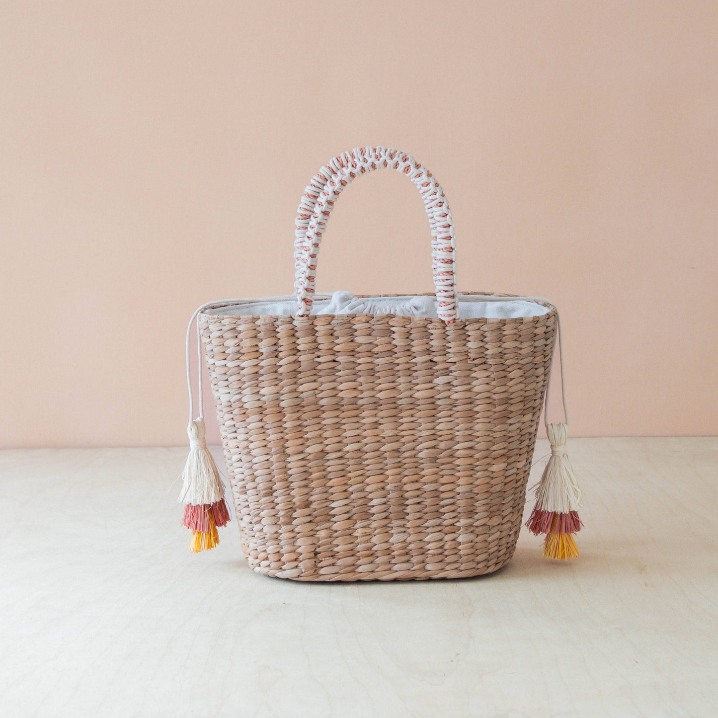 Mini Woven Tote Bag with Embroidered Cocktail