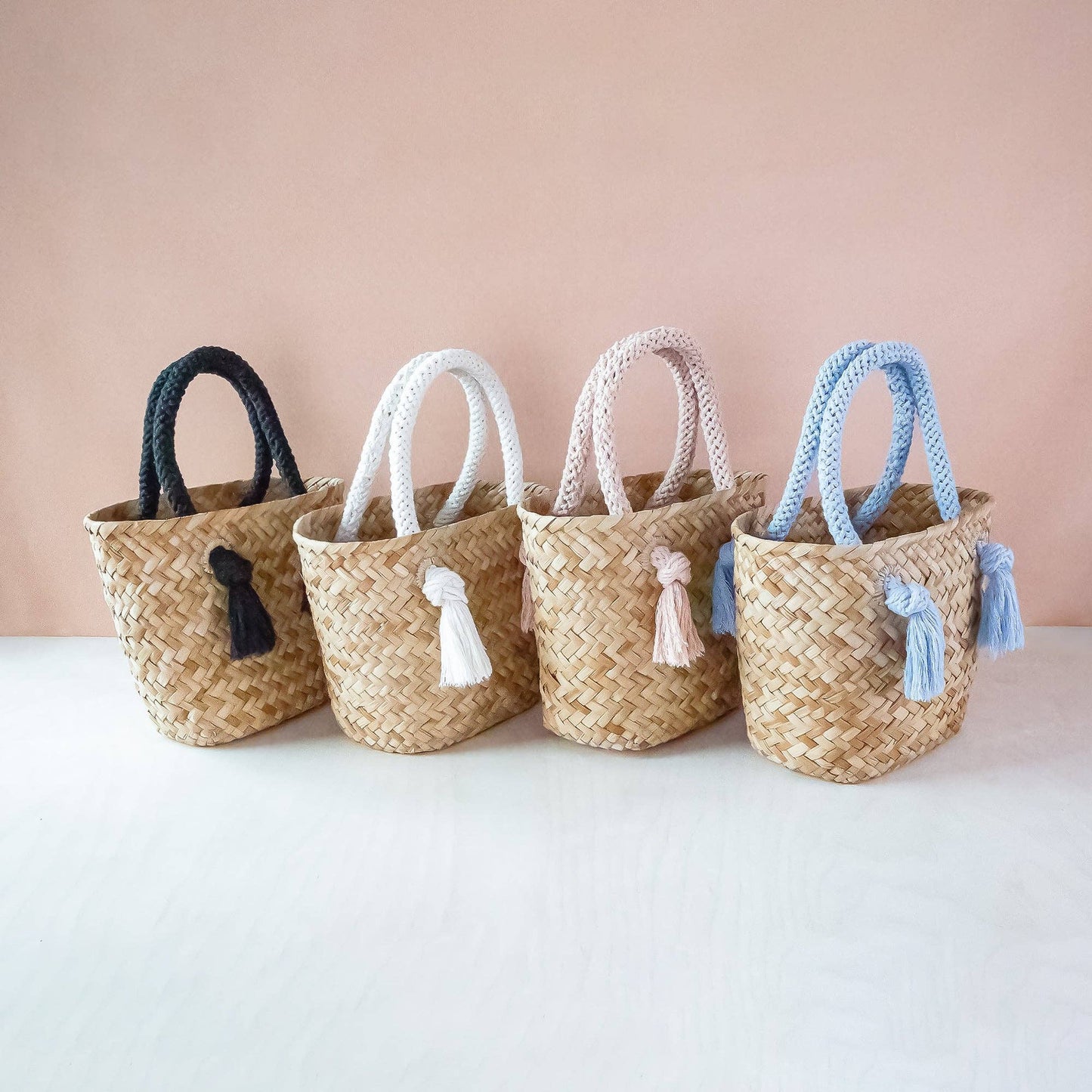 Small Modern Woven Tote with Unique Handles Dusty Rose