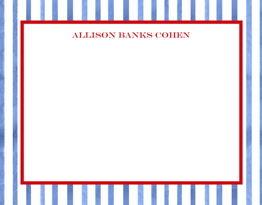 Mimi Paper Flat Note Personalized - Blue Stripes