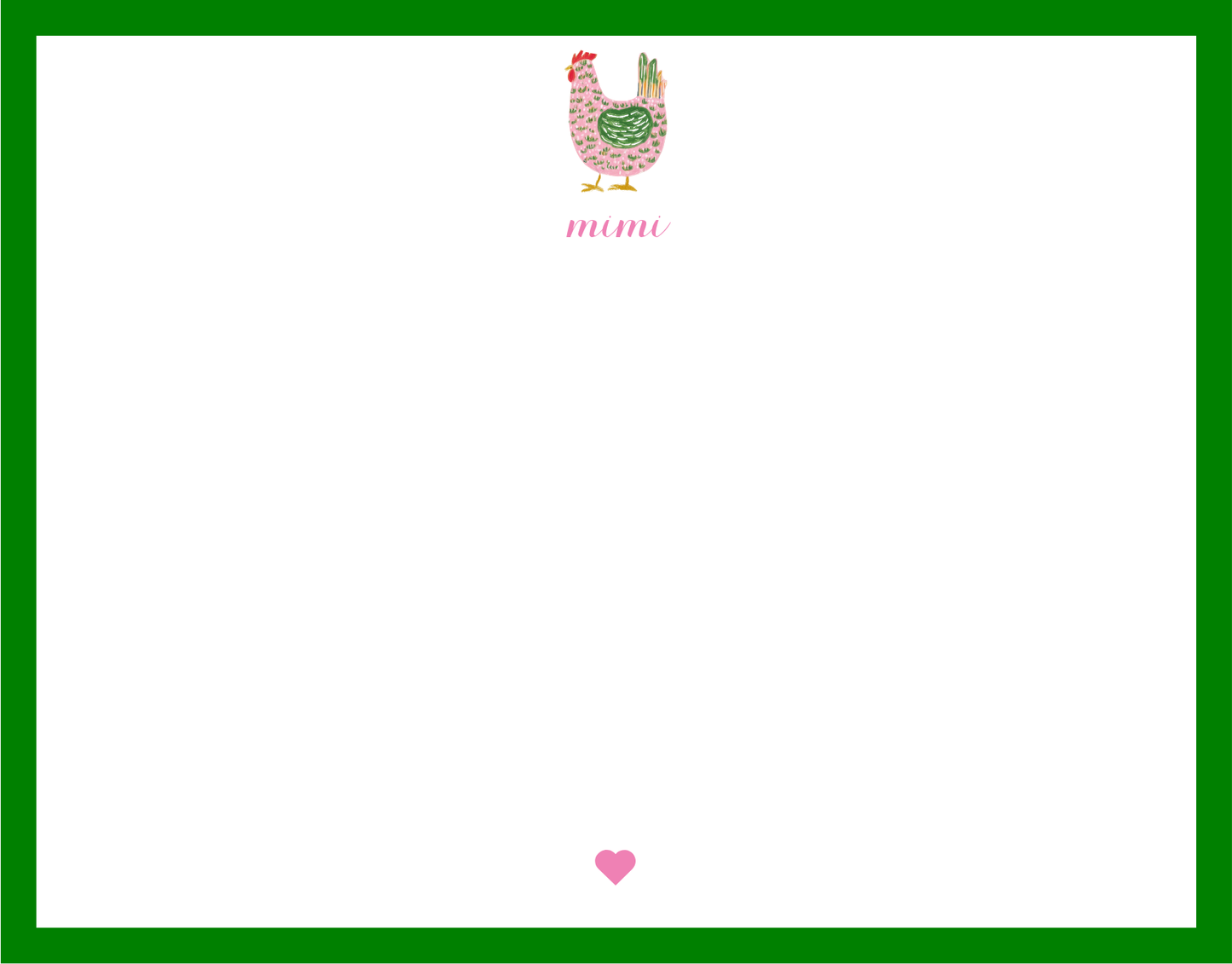 Mimi Paper Flat Note Personalized - Chicken Pink and Green