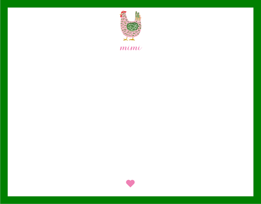 Mimi Paper Flat Note Personalized - Chicken Pink and Green