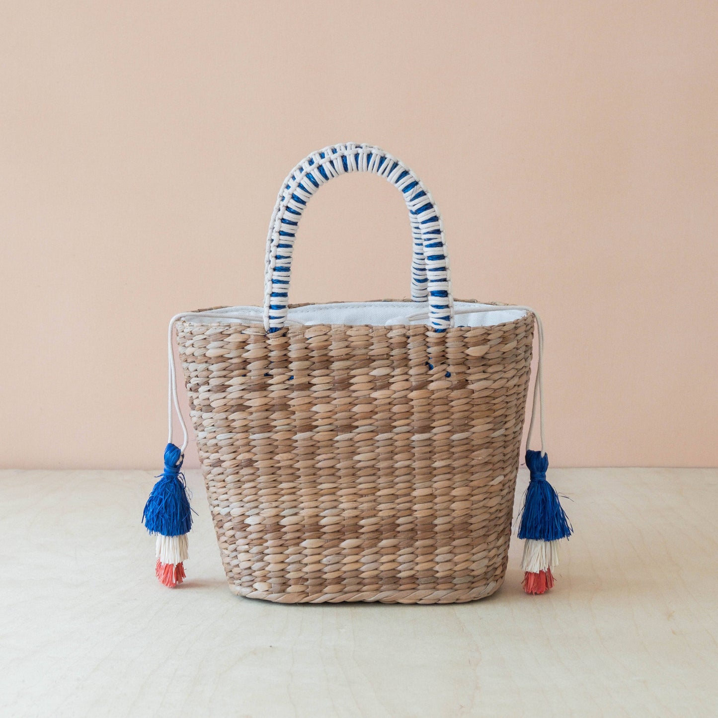 Mini Woven Tote Bag with Embroidered Bonjour – Handwoven Beach Tote | LIKHÂ