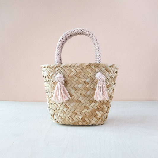 Small Modern Woven Tote with Unique Handles Dusty Rose