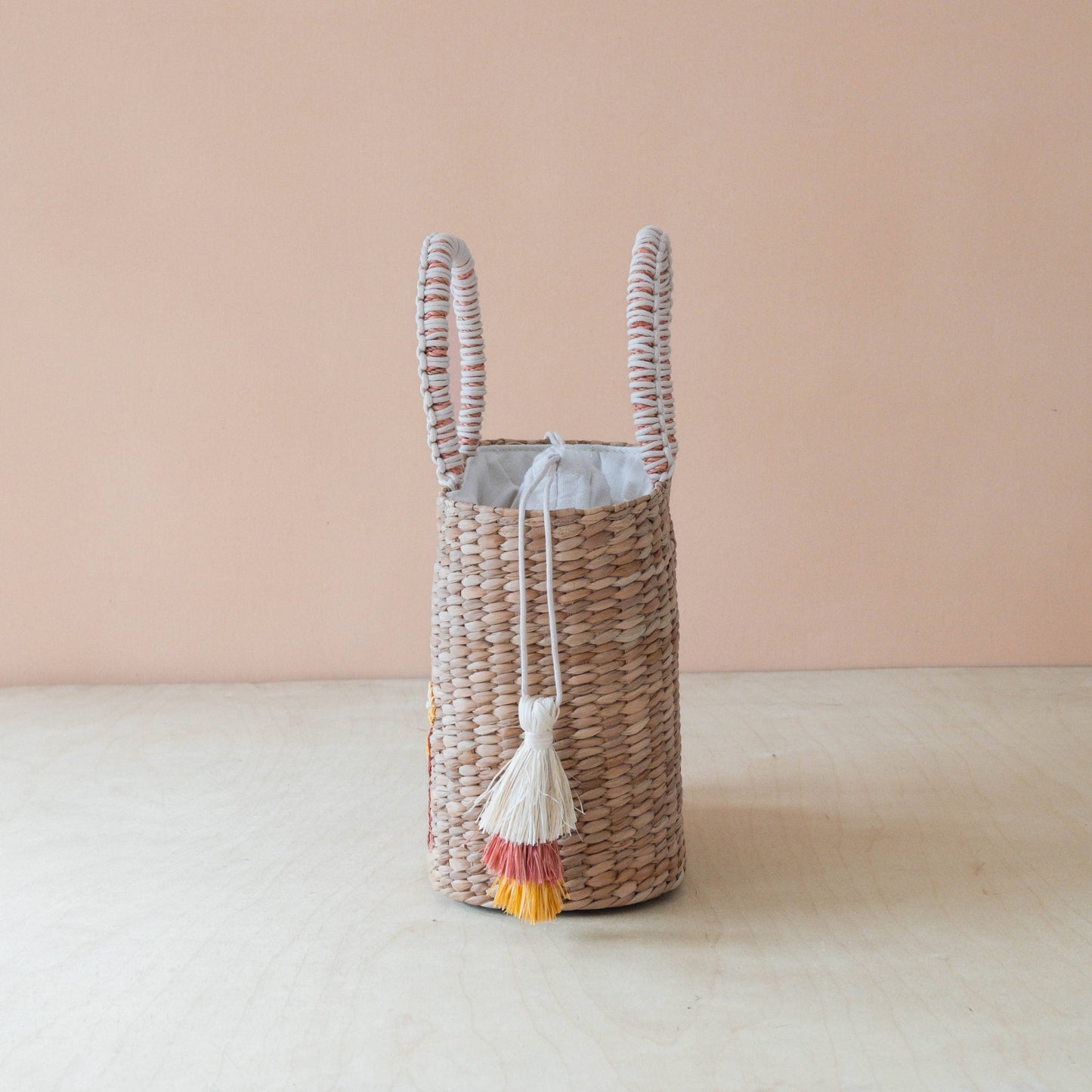Mini Woven Tote Bag with Embroidered Cocktail
