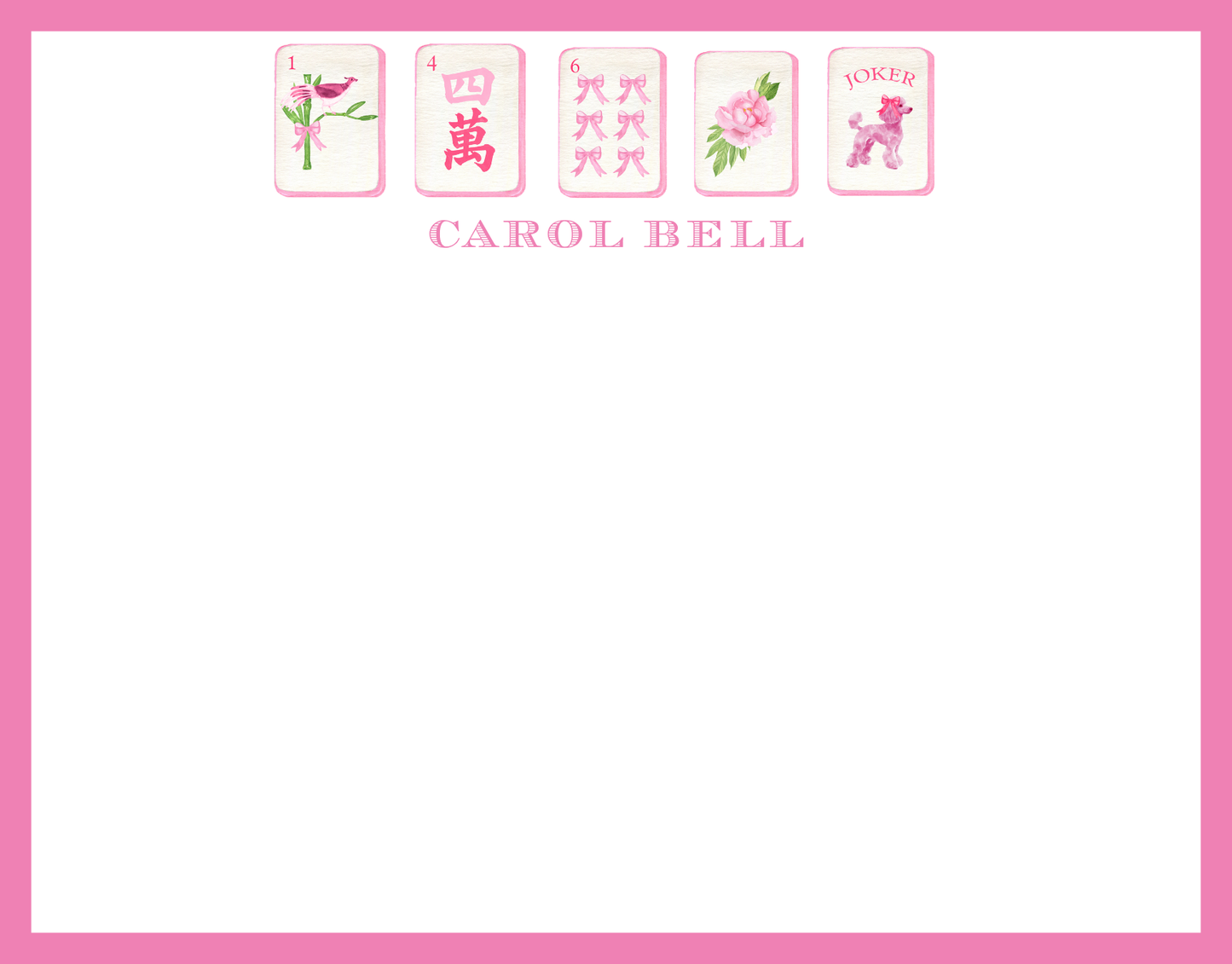 Mimi Paper Flat Note Personalized - Mahjong Pink Chinoiserie