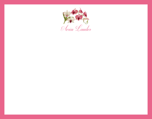 Mimi Paper Flat Note Personalized - Orchid Pink and White