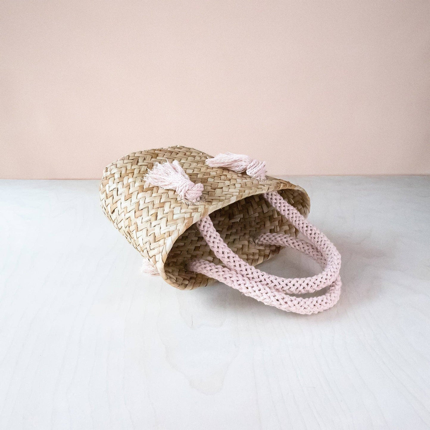 Small Modern Woven Tote with Unique Handles Dusty Rose