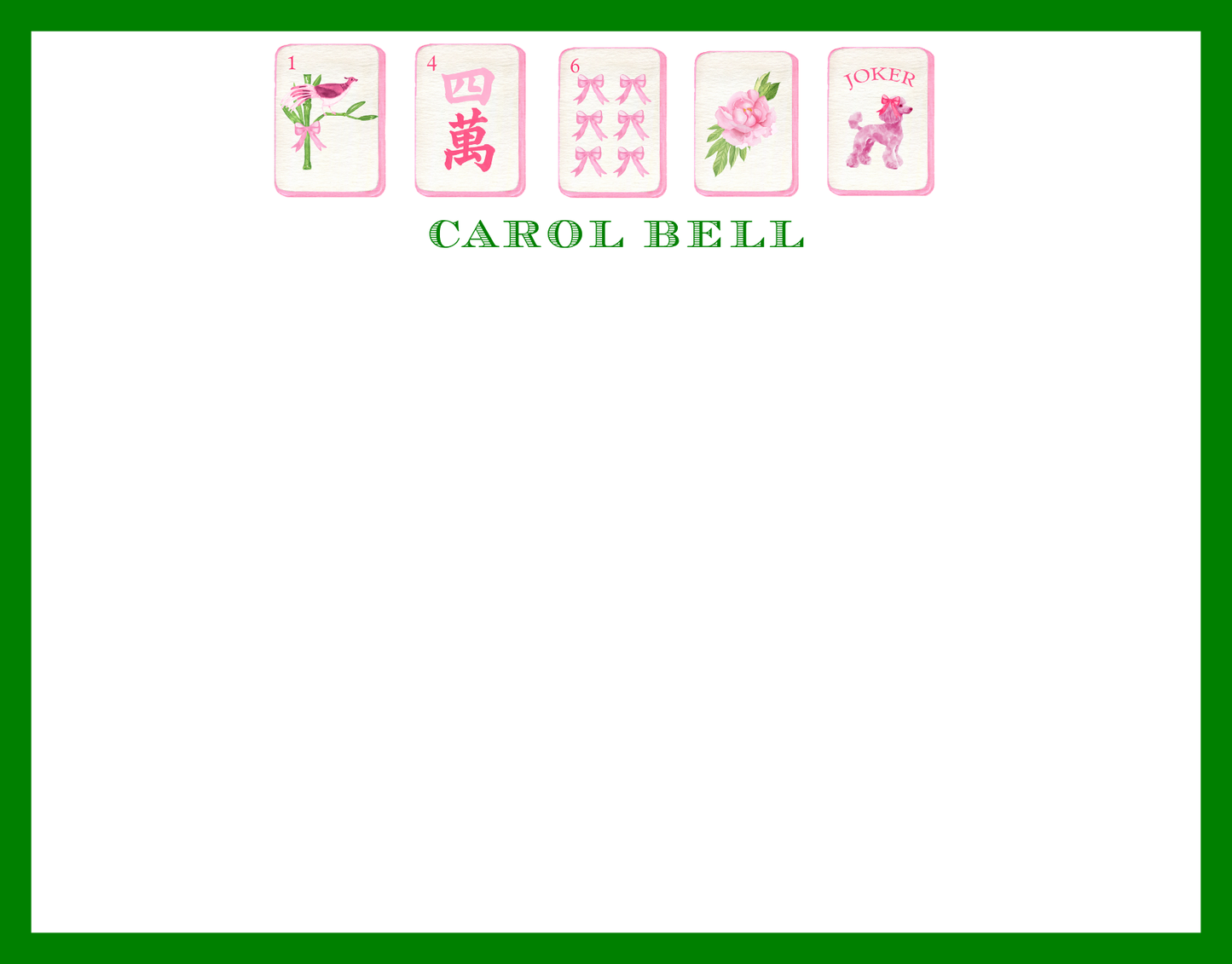 Mimi Paper Flat Note Personalized - Mahjong Pink Chinoiserie
