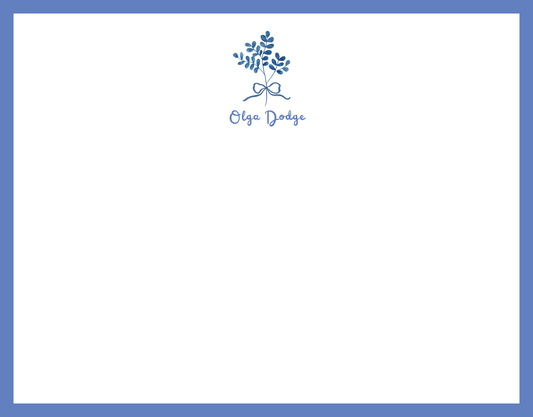 Mimi Paper Flat Note Personalized - Blue Flowers and Bow