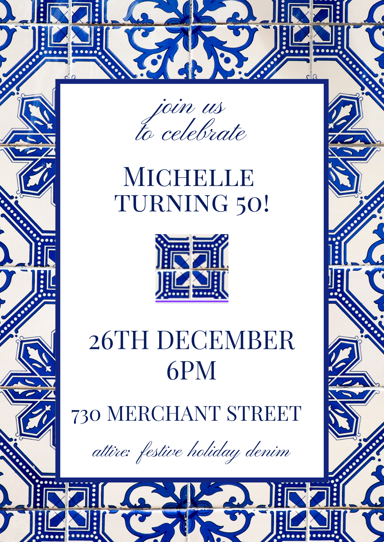 Mimi Paper Invitation - Blue Tiles