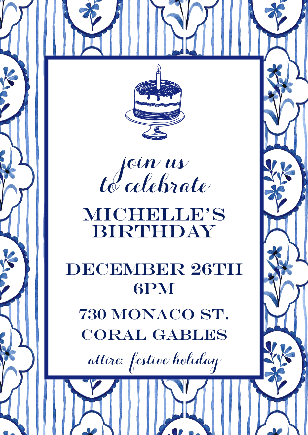 Mimi Paper Invitation - Blue Delft Pattern