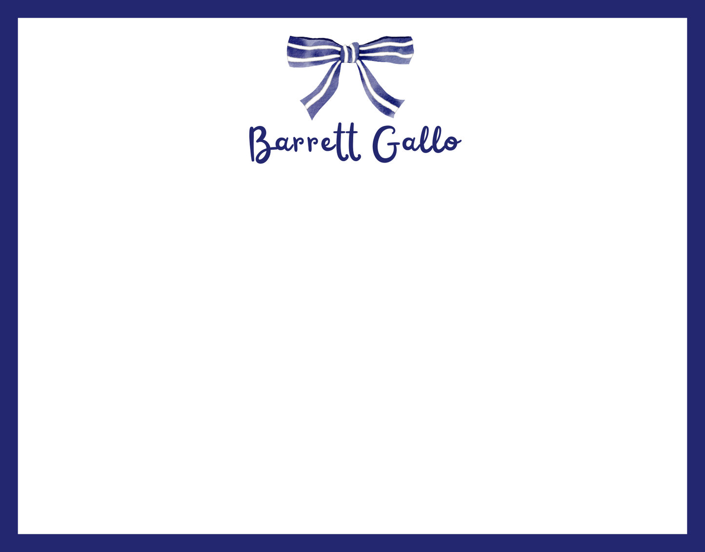 Mimi Paper Flat Note Personalized - Bow Blue White Stripe