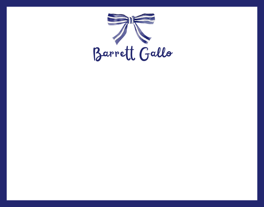 Mimi Paper Flat Note Personalized - Bow Blue White Stripe