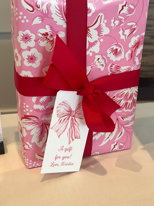 Mimi Paper Large Gift Tag Personalized - Pink Stripe Bow
