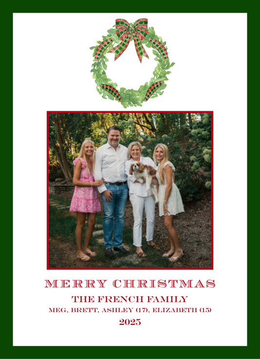 Mimi Paper Holiday Photo Card - Wreath with Plaid Bow