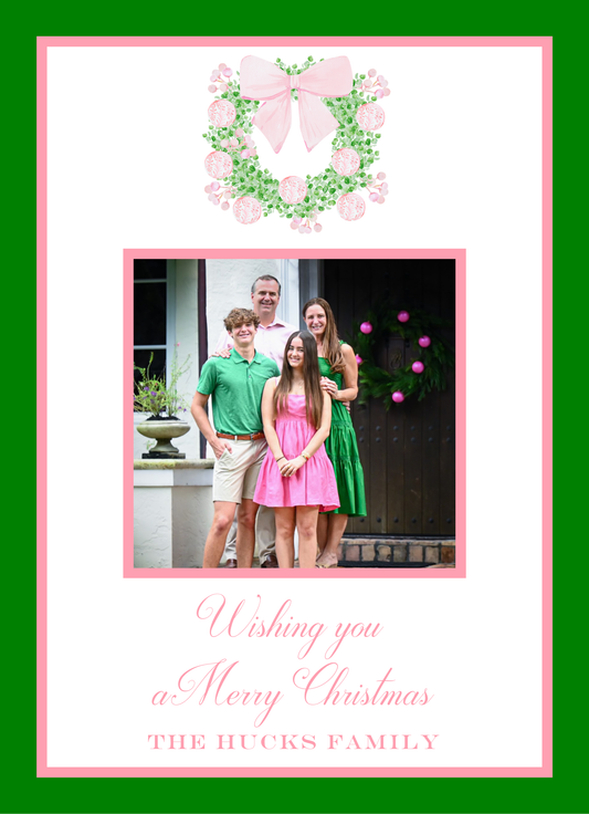 Mimi Paper Holiday Photo Card - Pink and Green