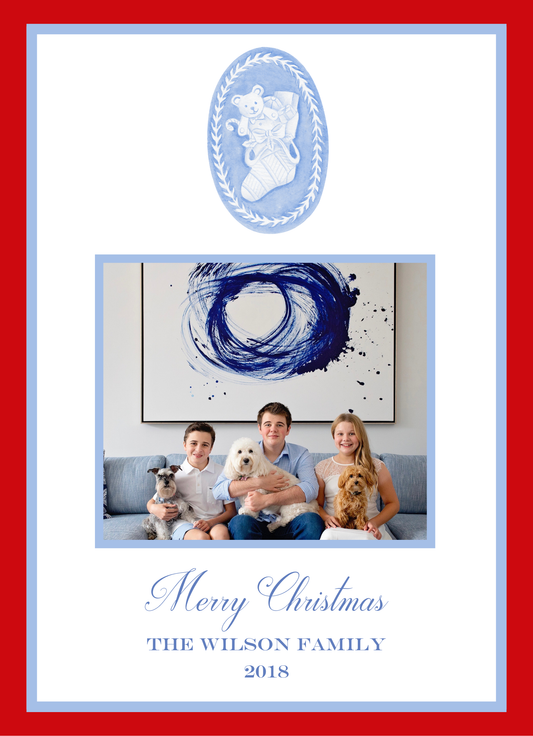 Mimi Paper Holiday Photo Card - Wedgewood Stocking