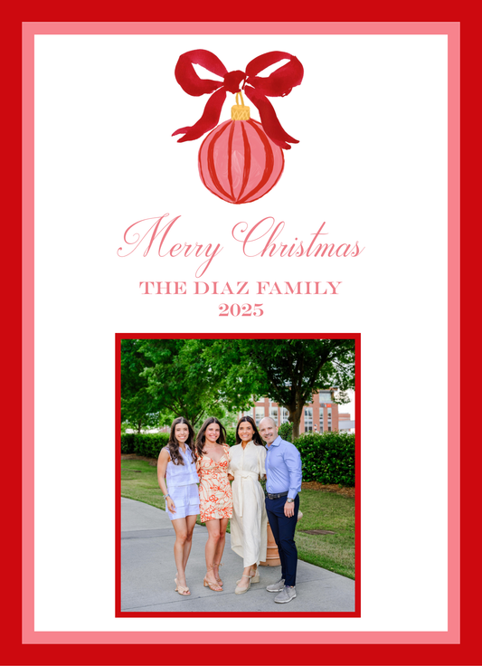 Mimi Paper Holiday Photo Card - Red and Peach Ornament