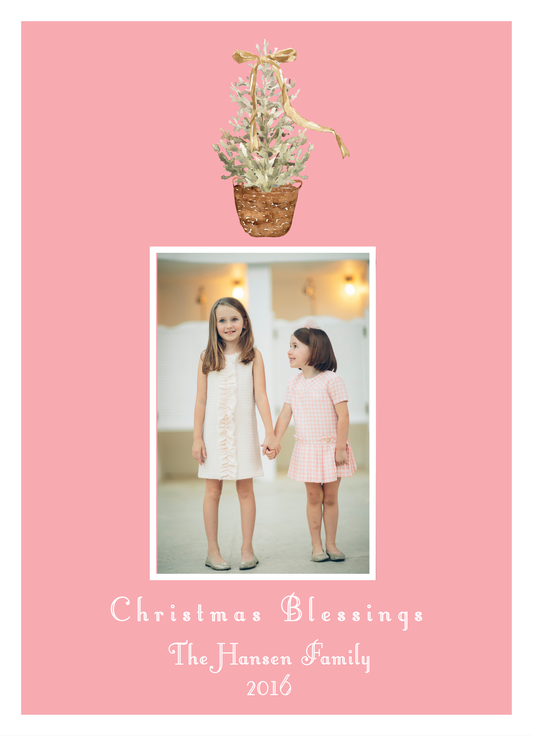 Mimi Paper Holiday Photo Card - Natural Tree on Pink