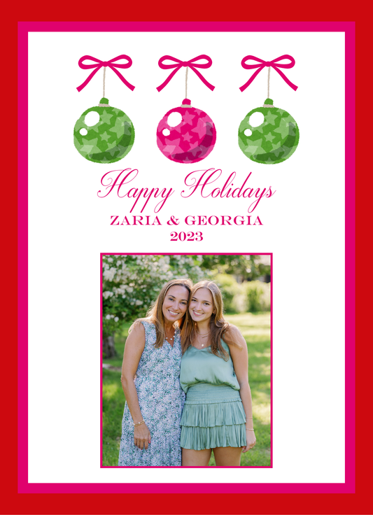 Mimi Paper Holiday Photo Card - Pink and Green Ornaments