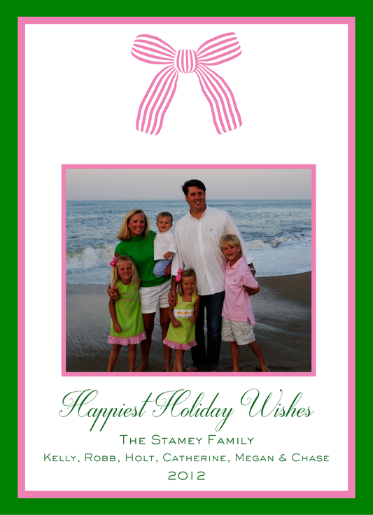 Mimi Paper Holiday Photo Card - Pink Stripe Bow