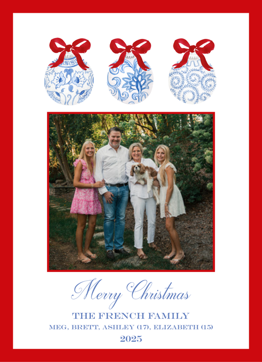 Mimi Paper Holiday Photo Card - Three Chinoiserie Ornaments