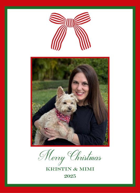 Mimi Paper Holiday Photo Card - Red Stripe Bow