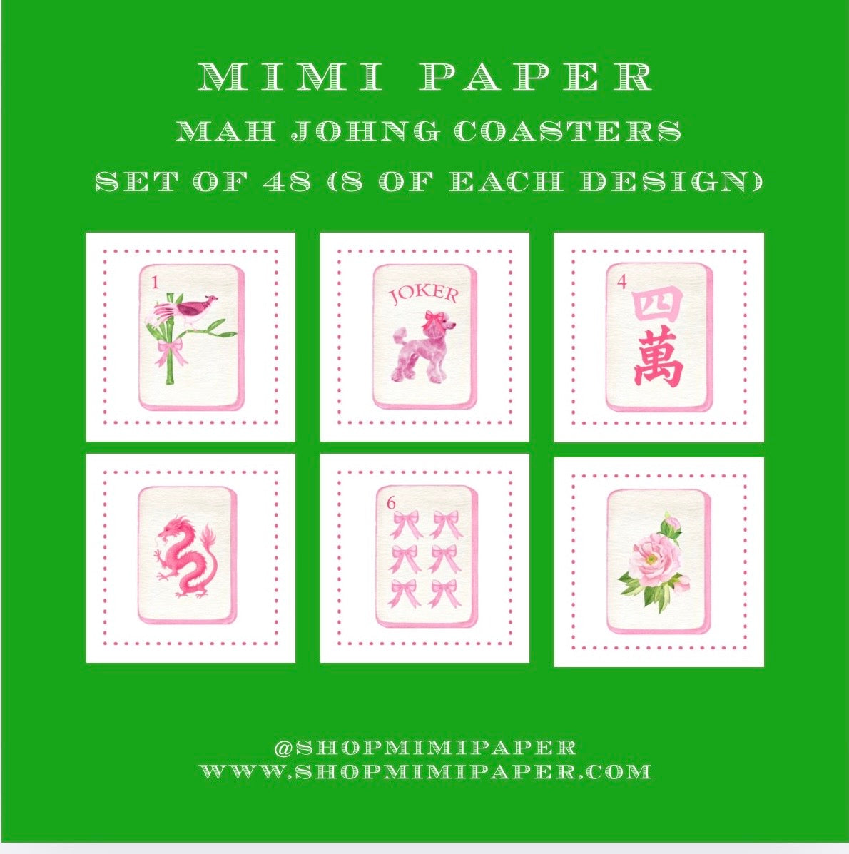 Mimi Paper Coasters - Mahjong Pink Chinoiserie