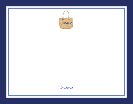 Mimi Paper Flat Note Personalized - Nantucket Straw Bag