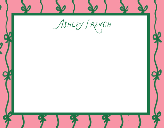 Mimi Paper Flat Note Personalized - Bow Border