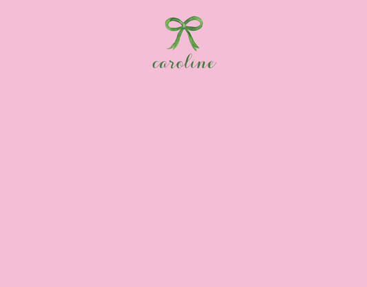 Mimi Paper Flat Note Personalized - Pink Notes Green Bow