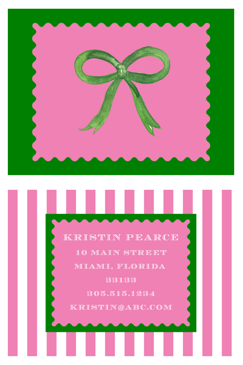 Mimi Paper Bag Tag - Green Bow Pink Stripe