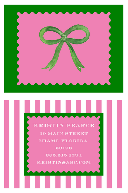 Mimi Paper Bag Tag - Green Bow Pink Stripe