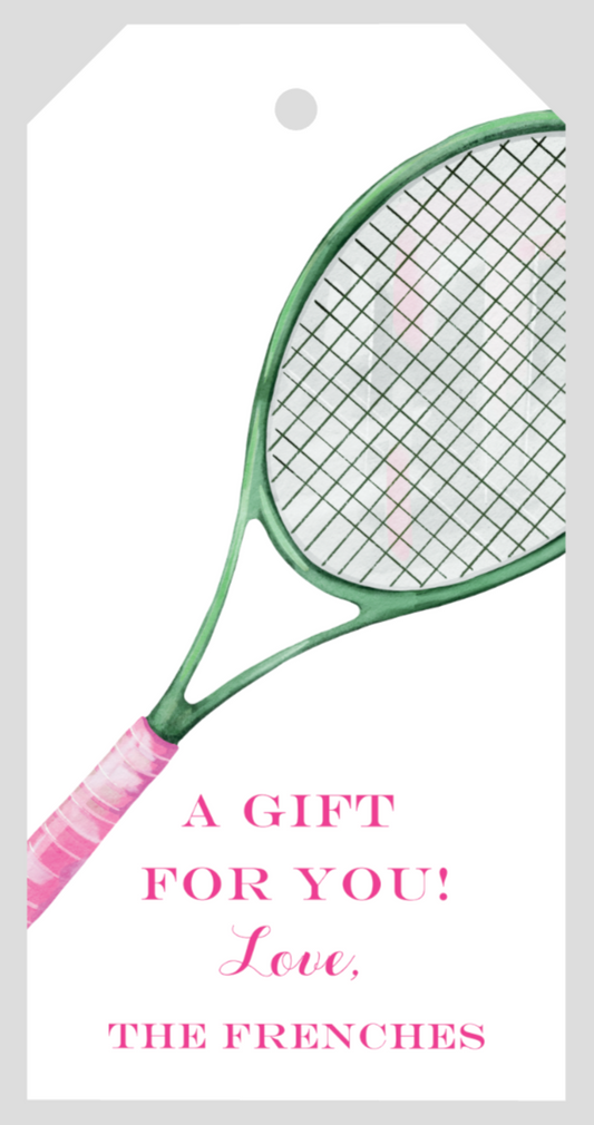 Mimi Paper Large Gift Tag Personalized - Watercolor Tennis Racquet