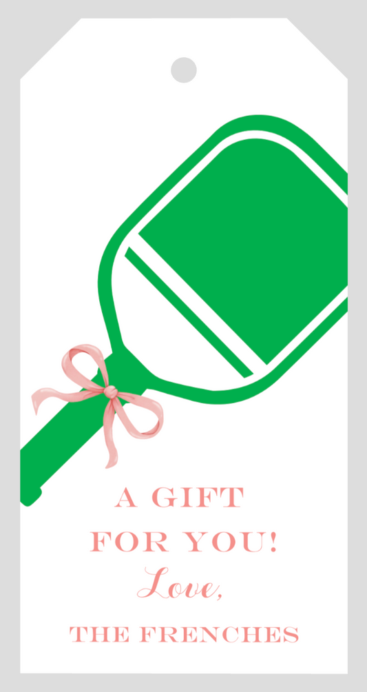 Mimi Paper Large Gift Tag Personalized - Pickleball Racquet + Bow