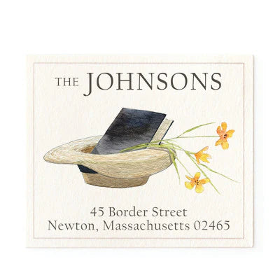 Return Address Label - Straw Hat and Book