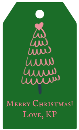 Mimi Paper Holiday Large Gift Tag Personalized - Green Tag Pink Tree