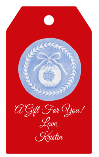 Mimi Paper Holiday Large Gift Tag Personalized - Red Tag Blue Holiday Plate