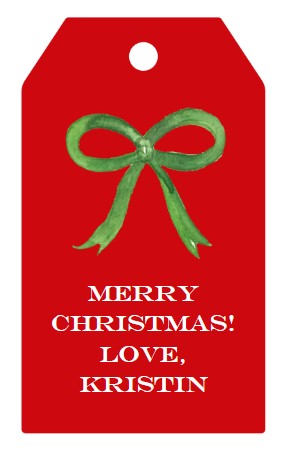 Mimi Paper Holiday Large Gift Tag Personalized - Red with Green Bow