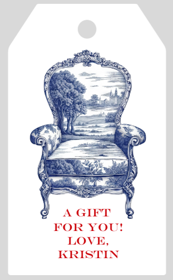 Mimi Paper Large Gift Tag Personalized - Blue Toile Chair