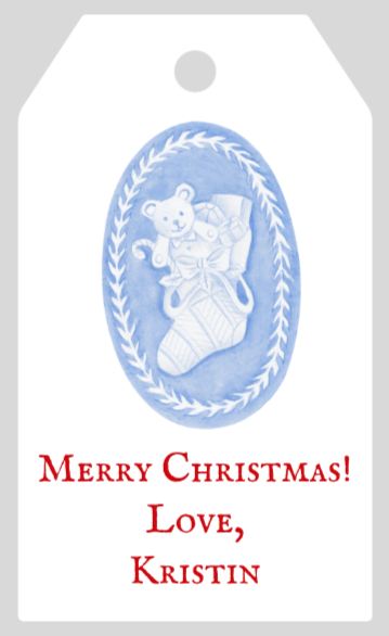 Mimi Paper Holiday Large Gift Tag Personalized - Wedgewood Stocking